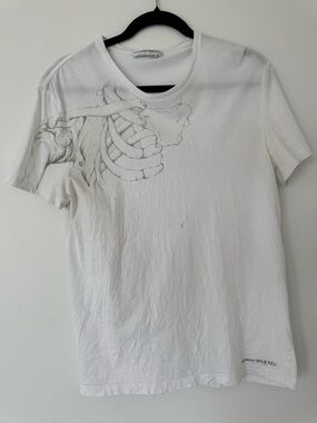 Alexander McQueen White Crewneck T-Shirt with Skeletal Sketch